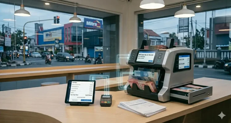 mesin hitung uang modern dengan fitur deteksi uang palsu