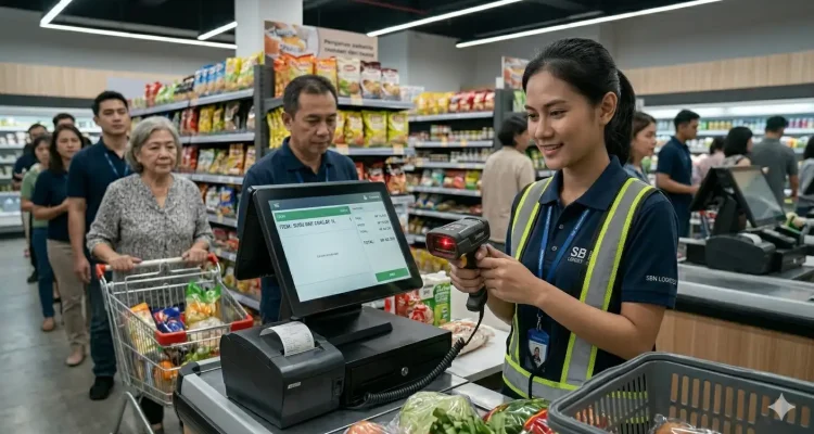 kasir retail menggunakan barcode scanner dengan sistem POS modern